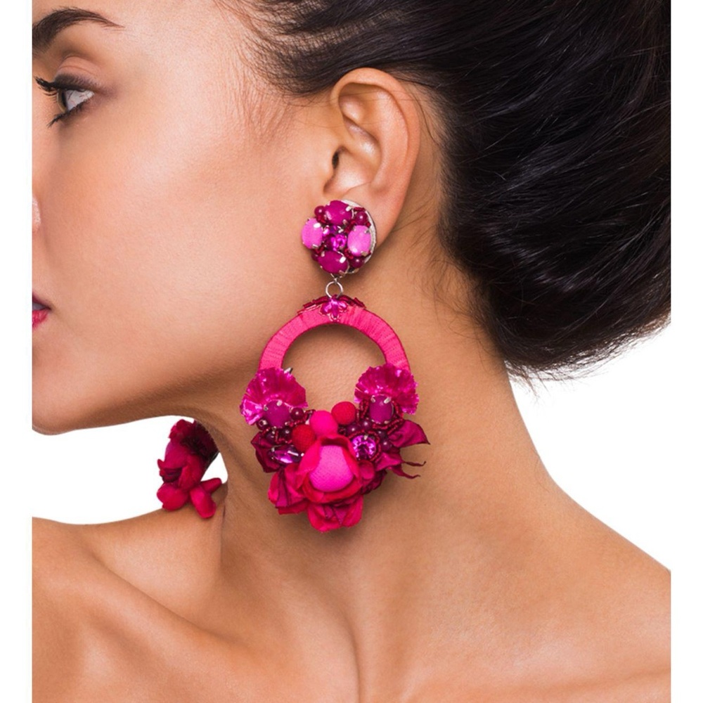 Ranjana Khan Fuchsia Statement Clip-on Earrings